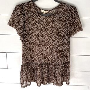 Mesh Sheer Leopard Print Short Sleeve Top Grunge Layered Look, Y2K, Indie Sleaze